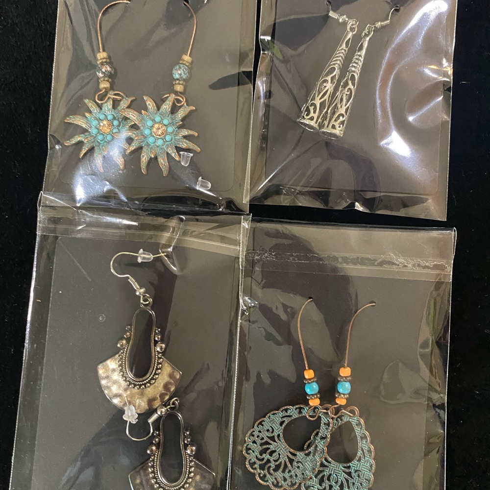 Blue and Silver Starburst Crescent Earrings Set